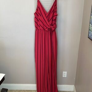 Express Red and Black Striped Wrap Jumpsuit